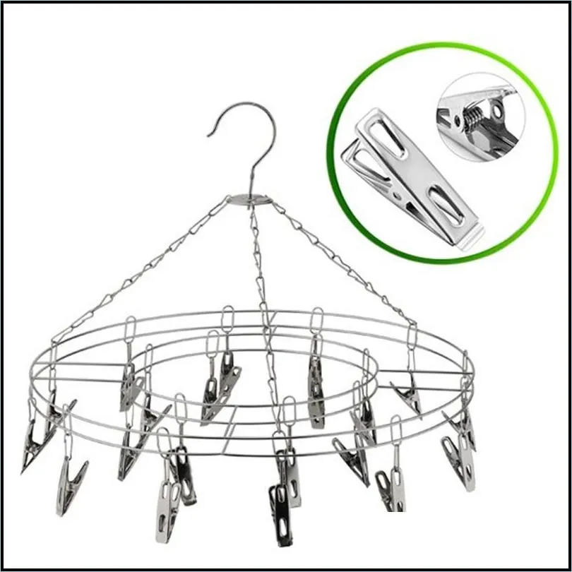 round square stainless steel socks rack underwear drying hanger peg with 20pcs clips hangers for clothes 20220531 d3