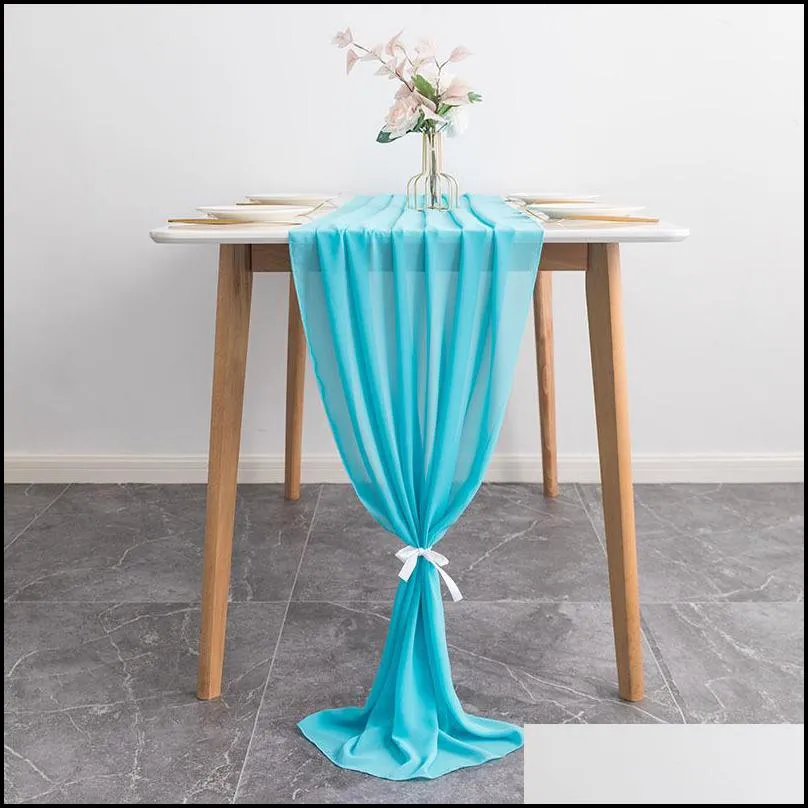 sheer chiffon luxury solid colorful table runner blue rustic boho wedding party bridal shower birthday home christmas decoration 20220429