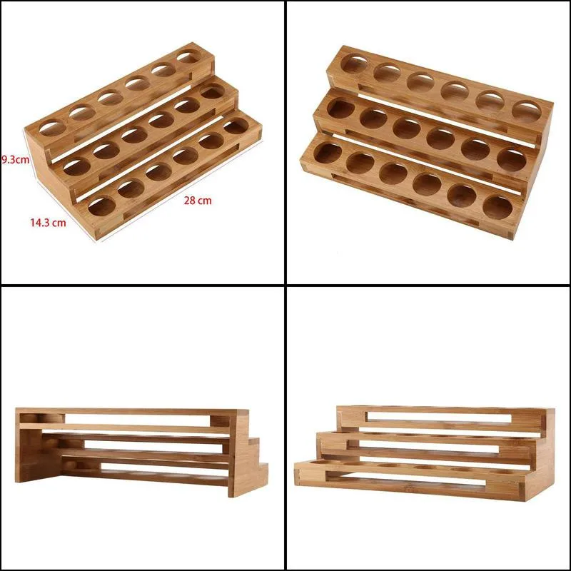 bamboo 18 holes  oil display wooden stand rack perfume nail polish storage tray aromatherapy organizer