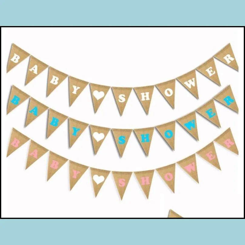 triangle pull flag burlap flags party decoration supplies love baby shower happy birthday boy girl s creative 6dfc1