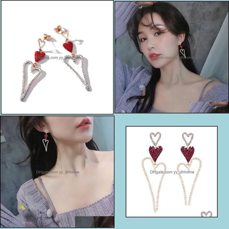 stud 316l stainless steel nonstandard hollow full zircon love long earrings special design no fade