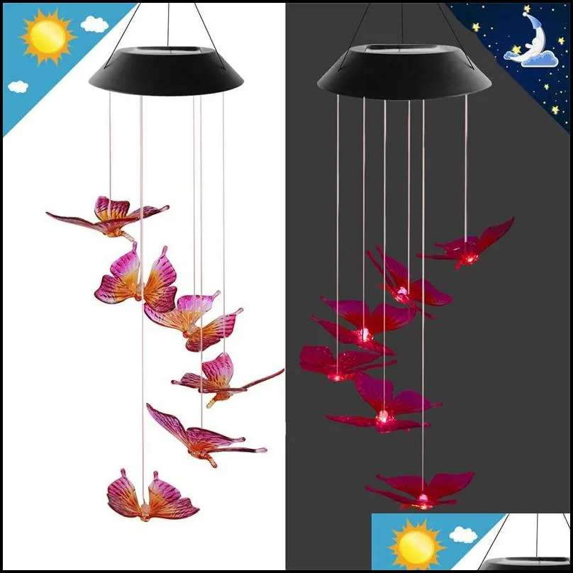 other home decor led solar power changeable light waterproof colorful butterfly wind chime lamp for homes outdoor garden yard decoration 368