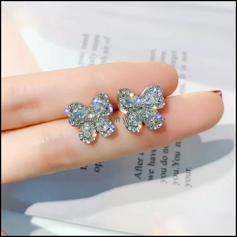  crystal stud earrings butterfly earrings for women 2019 party korea silver jewelry oorbellen