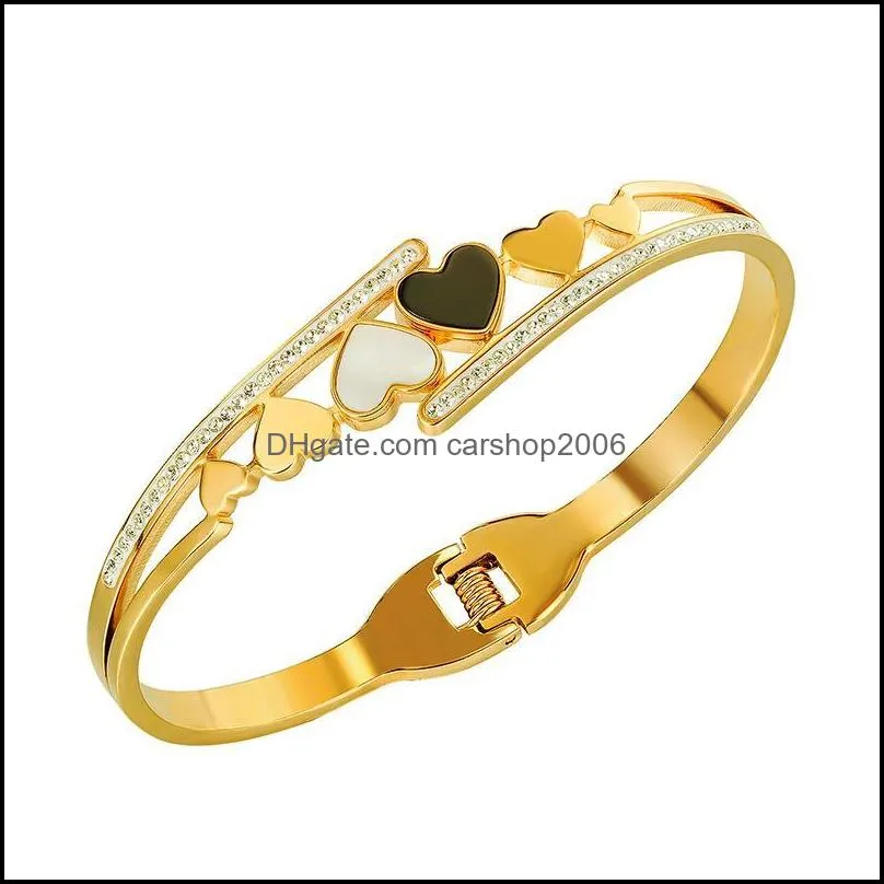bangle fashion girls gold color stainless steel heart bracelet love pulseiras black white shell bangles feminina jewelrybangle