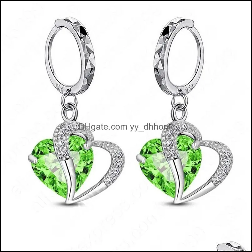 stud jexxi fashion heart crystal jewelry earring for women top quality 925 silver wife girls wholesale drop