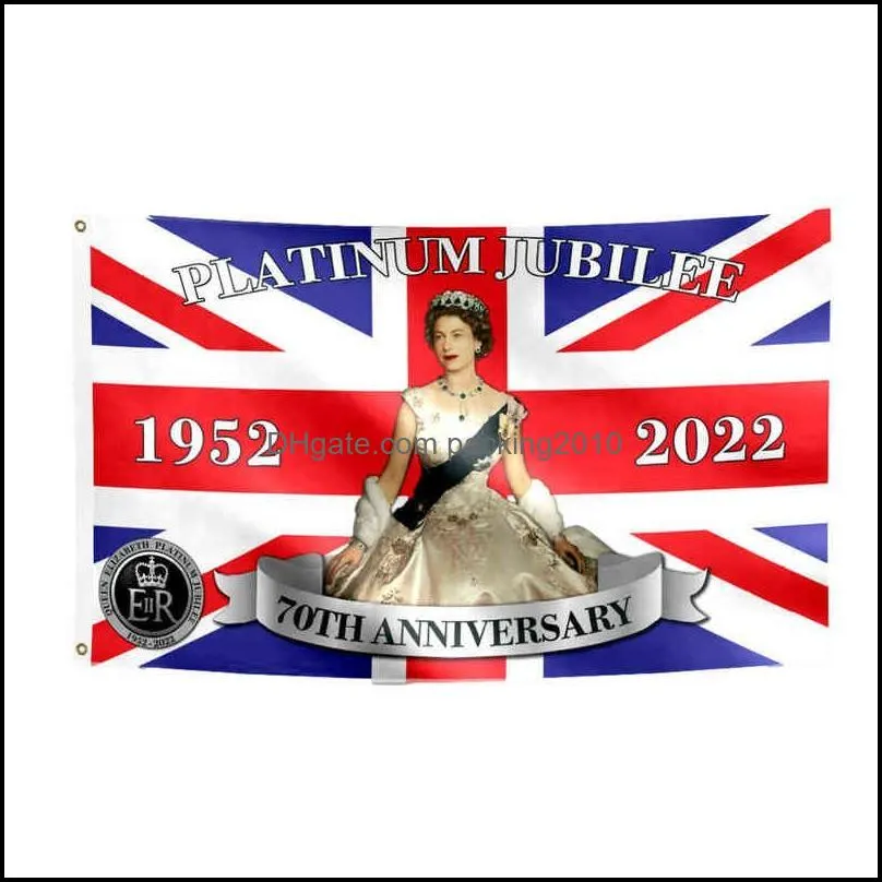 banner flags 2022 elizabeth ii platinums jubilee flag 3x5ft union jack flag featuring her majesty the queen souvenir decoration for