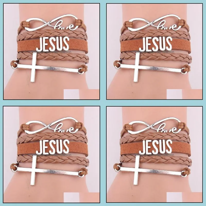 fashion leather christian infinity love wedding handmade cuff bracelet i love jesus bracelet jewelry men
