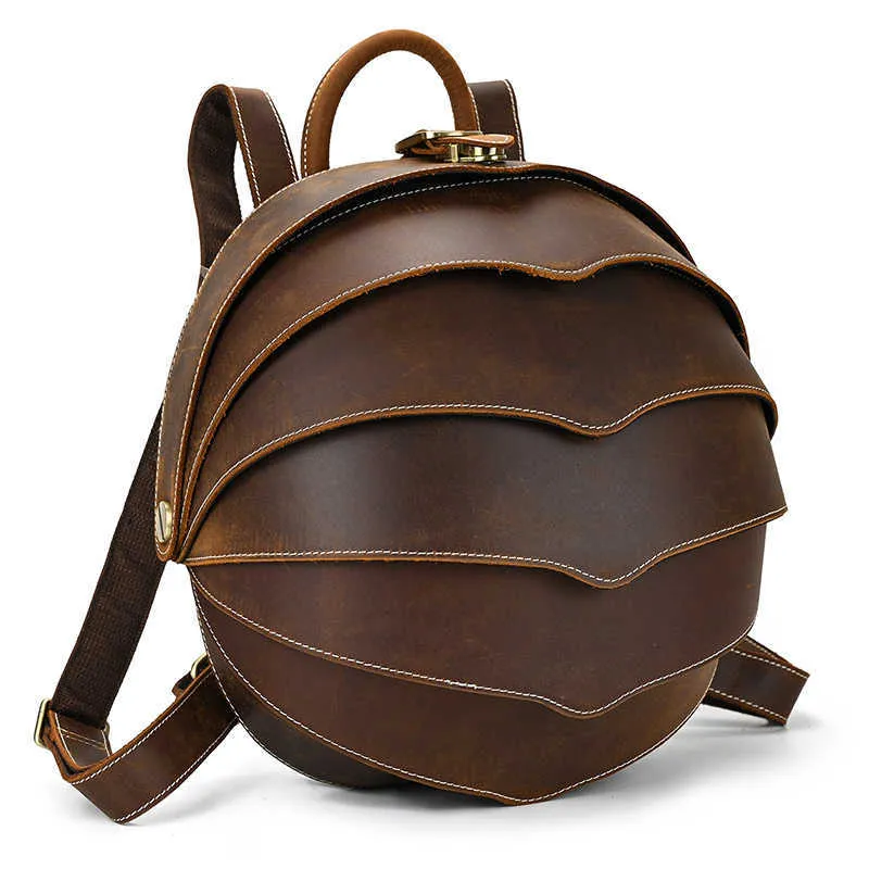 Handmade vintage leather backpack unique design beetles style bagpacks men women unisex fashion backpacks 2020 summer new 221106