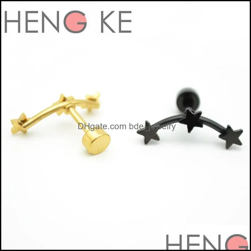 3 star stud earrings ear jewellery women vintage jewelry exquisite gold color earrings modern beautiful 316l stainless steel283l