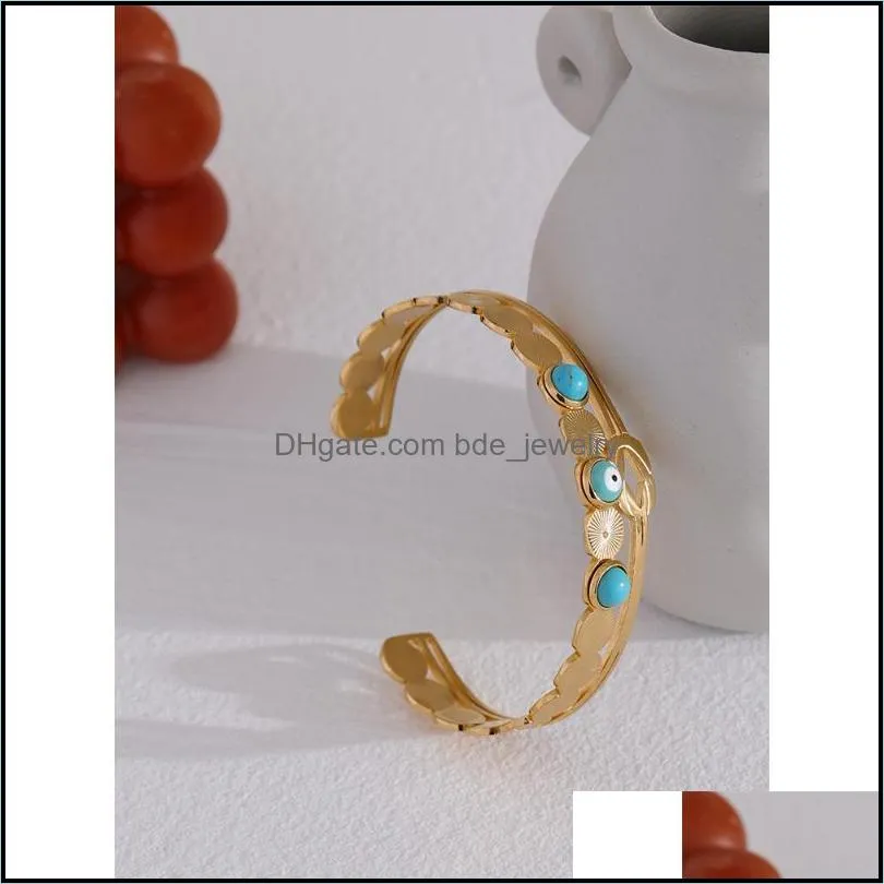 bangle yhpup double layer stainless steel eye open bracelet 2022 for women jewelry charm fashion trendy golden giftbangle