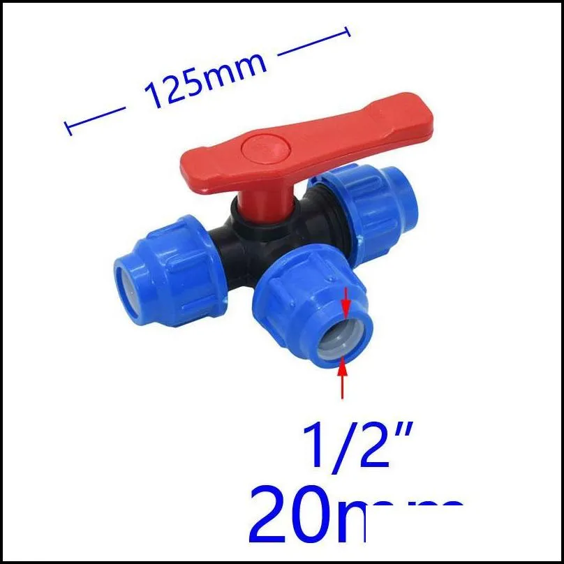 1/2 3/4 1 1 25 1 5 2 tee plastic ball valve water splitter ttype pe fast connection pipe quick union 20/25/32/40/50/63mm