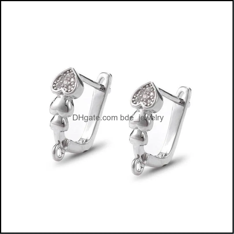 stud 1pair heart shaped ear hooks set with zircon diy earrings for jewelry making handmade women accessories materials