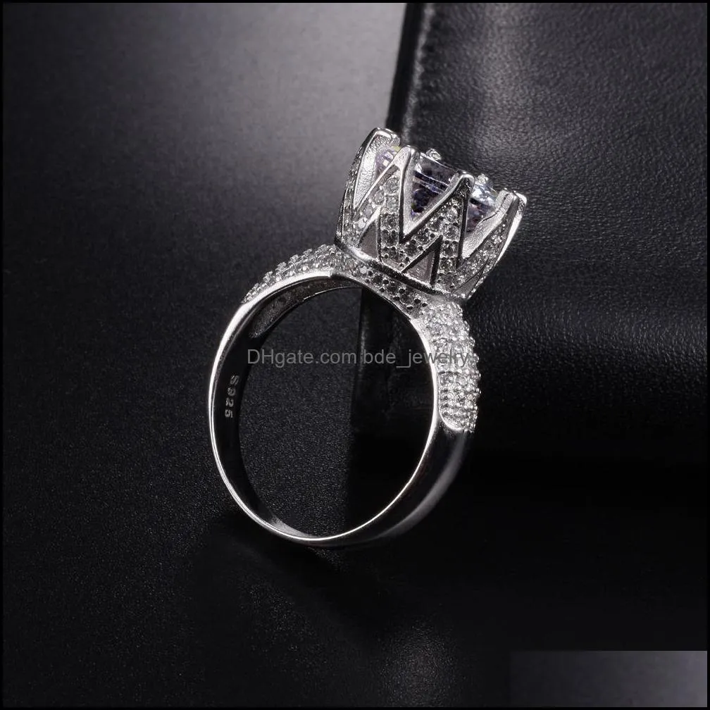 promotion solid 100 925 sterling silver wedding rings crown jewelry for women 8ct simulated diamond engagement ring sz 510 y1315b
