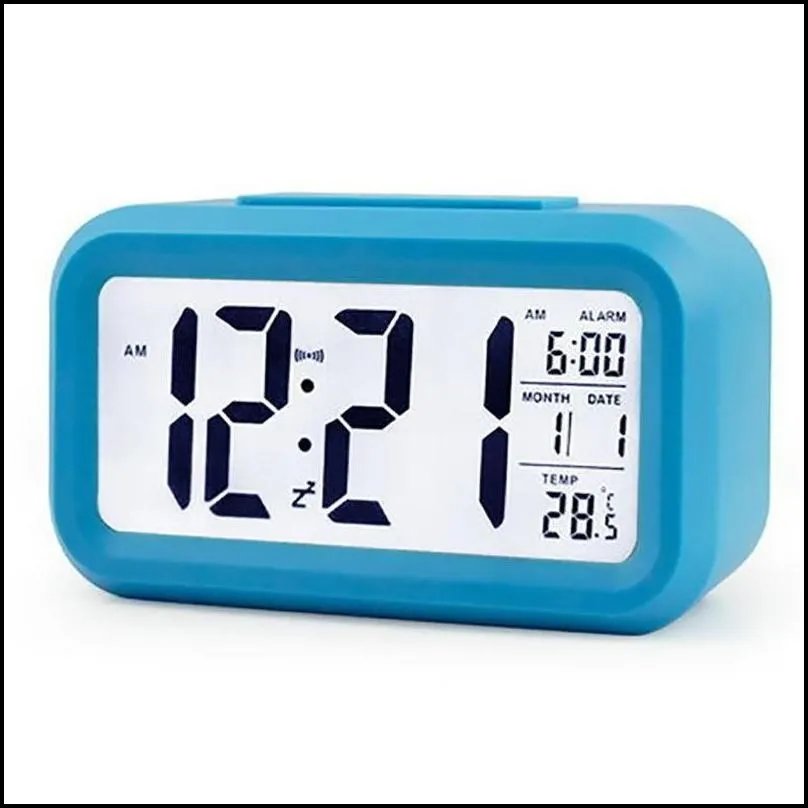 plastic mute alarm clock lcd smart clocks temperature cute photosensitive bedside digital alarms snooze nightlight calendar