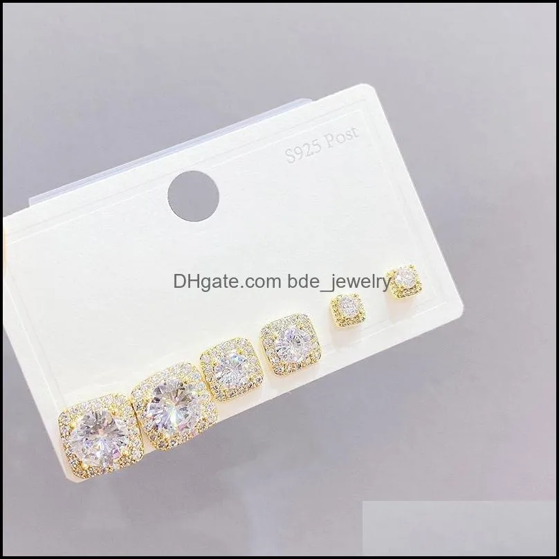 stud 2021 design 6 pcs 14k gold plated square earrings luxury jewelry cubic zircon simple style