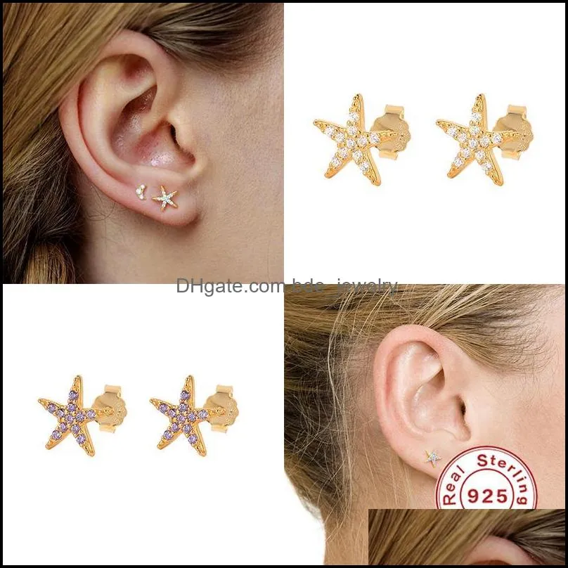 stud boako japanese micro inlaid crystal fivepointed star plating 18k gold earrings 925 sterling silver women cute banquet jewelry