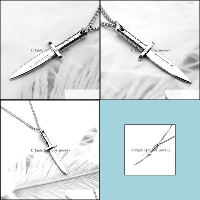 fashion jewelry unique shape titanium steel dagger pendant necklace chains