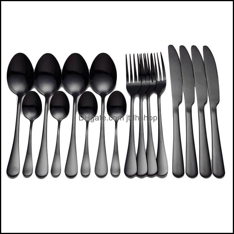 dinnerware sets 16pcs black gold cutlery set knives dessert fork coffee spoon flatware stainless steel silverware party tableware