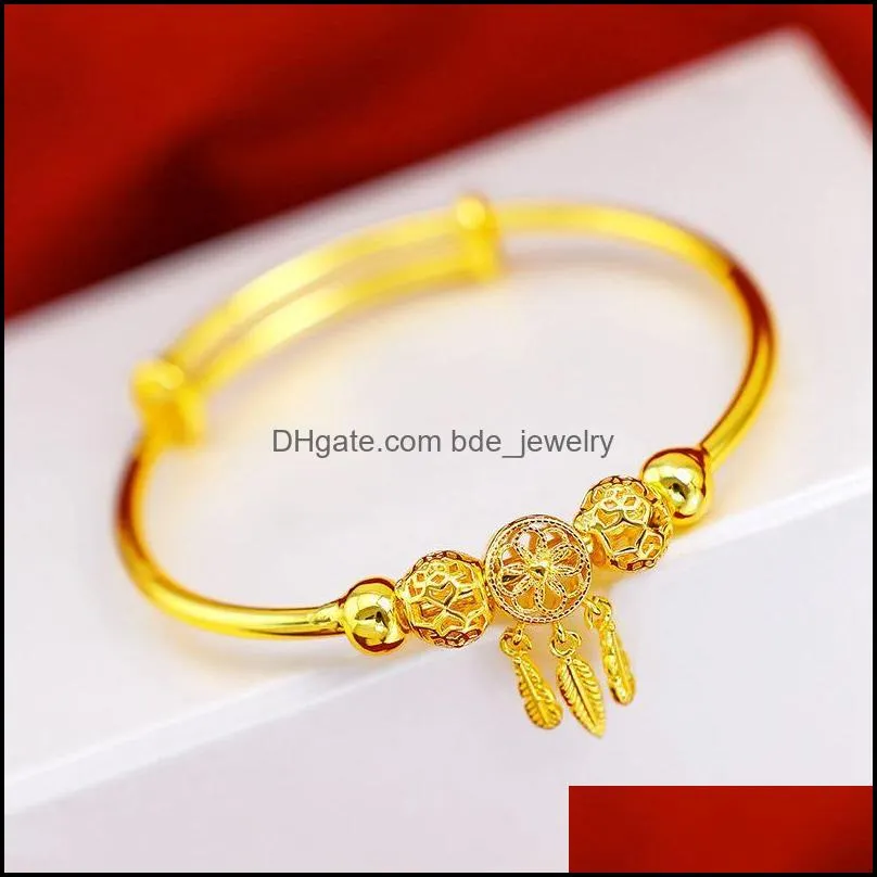 bangle lucky beads adjust yellow gold filled charm bracelet for womens girls giftbangle