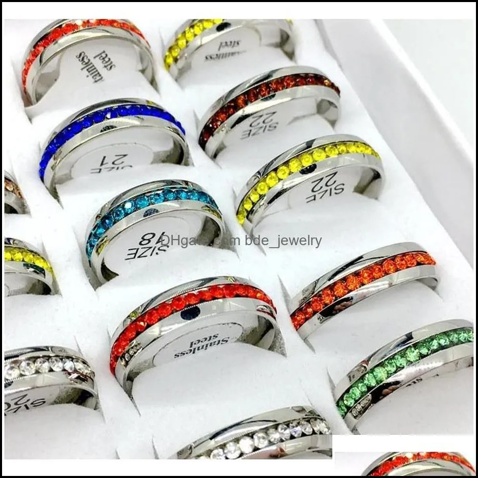 whole lots 36pcs womens stainless steel fashion jewelry ring multicolor diamond band rings women w wmtfze dh 2010257i