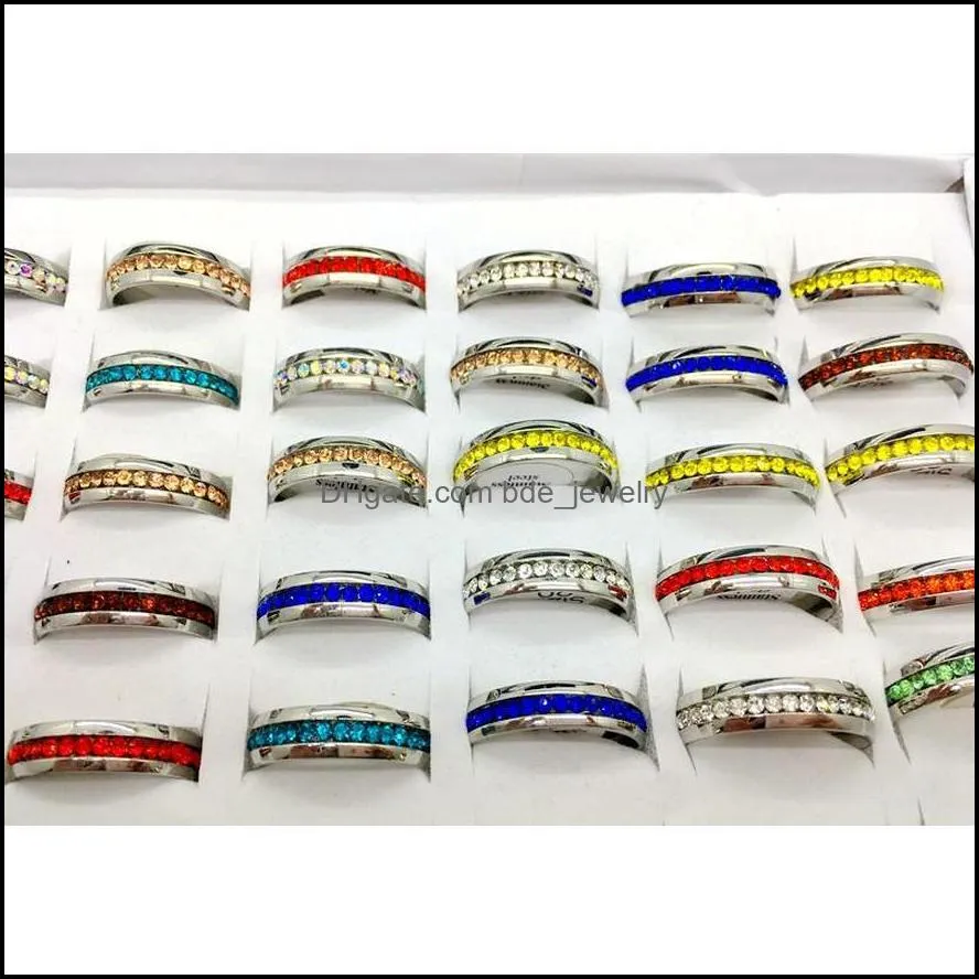 whole lots 36pcs womens stainless steel fashion jewelry ring multicolor diamond band rings women w wmtfze dh 2010257i