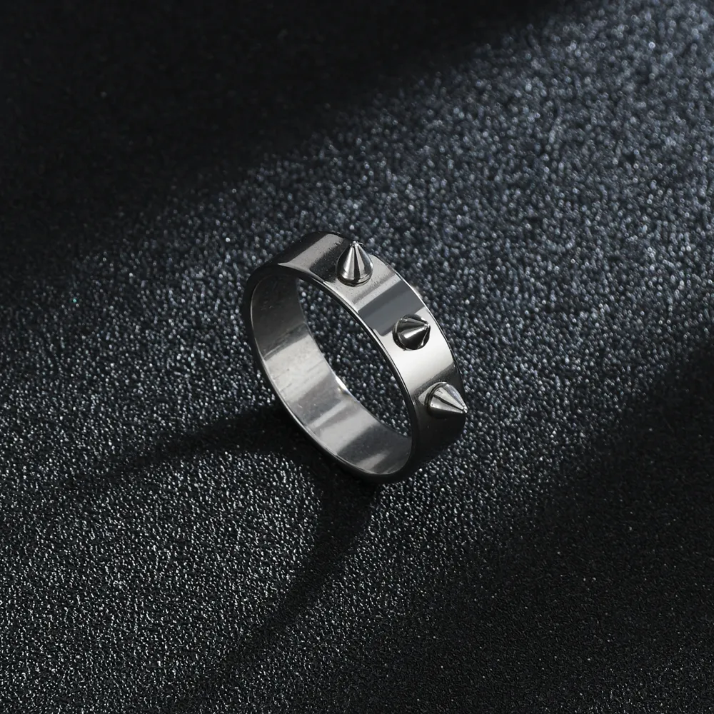 new trendy 6/8mm punk rock spike rivet ring men women male stainless steel rings fashion jewelry for girls self defense 