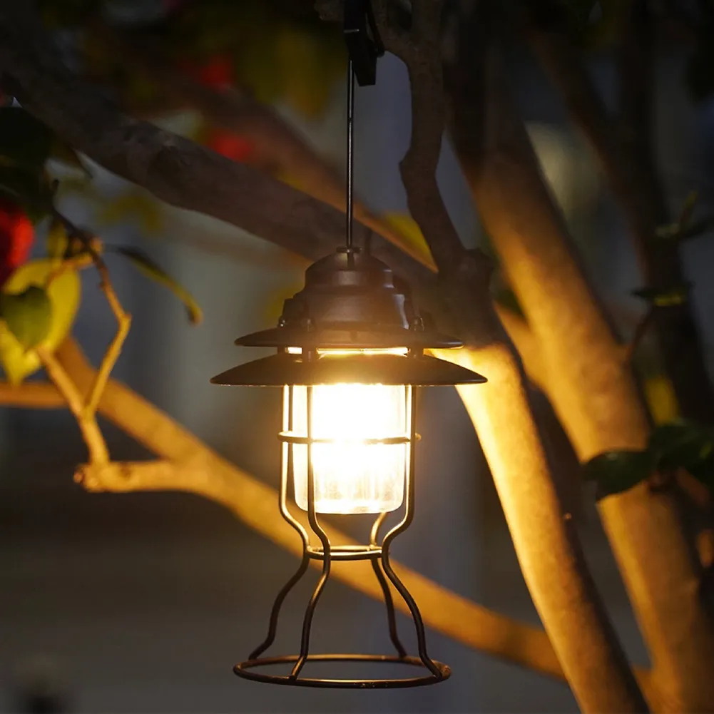 mini vintage metal hanging lanterns battery warm light led camp lantern rechargeable lightweight tent garden landscape light portable lanterns