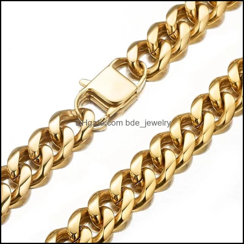 15mm wide hip hop mens 316l stainless steel gold tone curb cuban link chain necklace jewelry halloween gift 23 6 chains