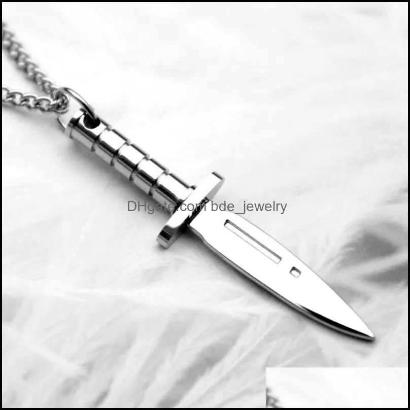 fashion jewelry unique shape titanium steel dagger pendant necklace chains