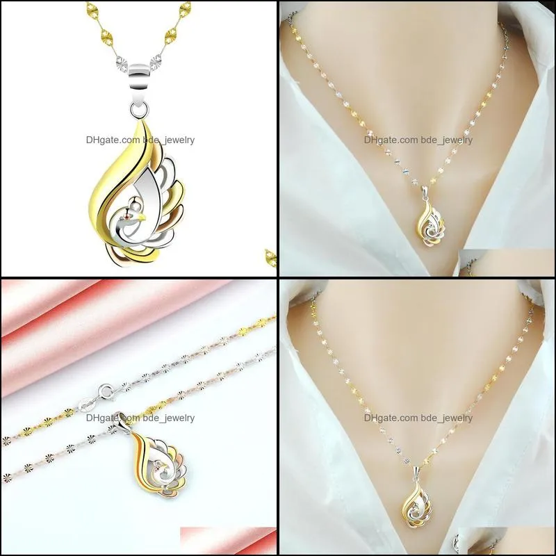 real 925 sterling silver female necklace 18k color gold pure argentum peacock pendant neck chain jewelry valentines day gifts chains
