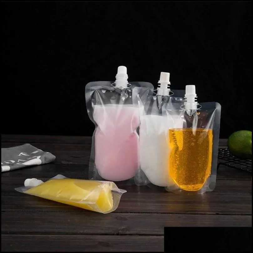 drinkware 200-500ml stand-up plastic drink packaging bag spout pouch for beverage liquid juice milk coffee