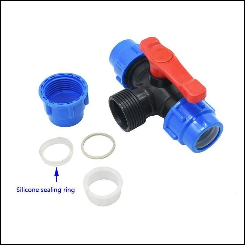 1/2 3/4 1 1 25 1 5 2 tee plastic ball valve water splitter ttype pe fast connection pipe quick union 20/25/32/40/50/63mm