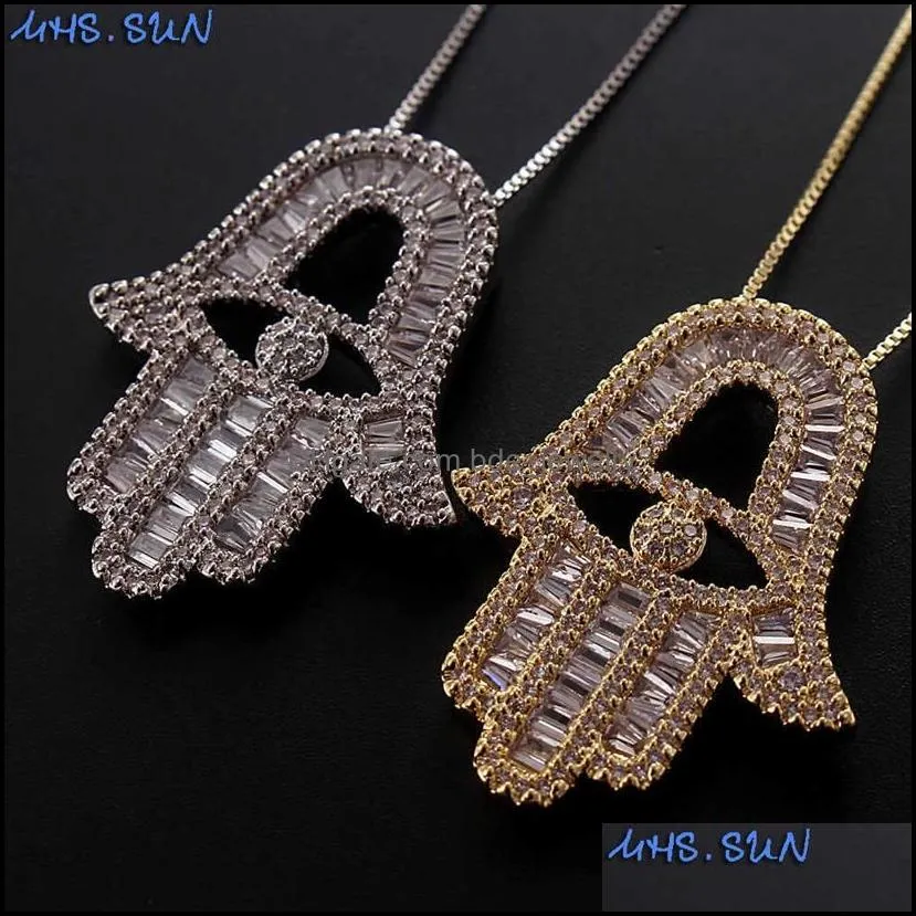 1pc women cubic zircon jewelry with evil eye of horus aaa hands pendant necklace chain choker for women men gift