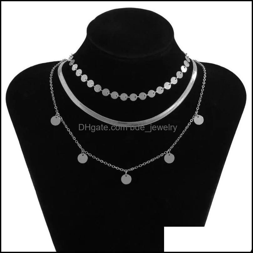 korean version temperament simple disc pendant set item ornaments trendy geometric thin chain clavicle fine female jewelry chains