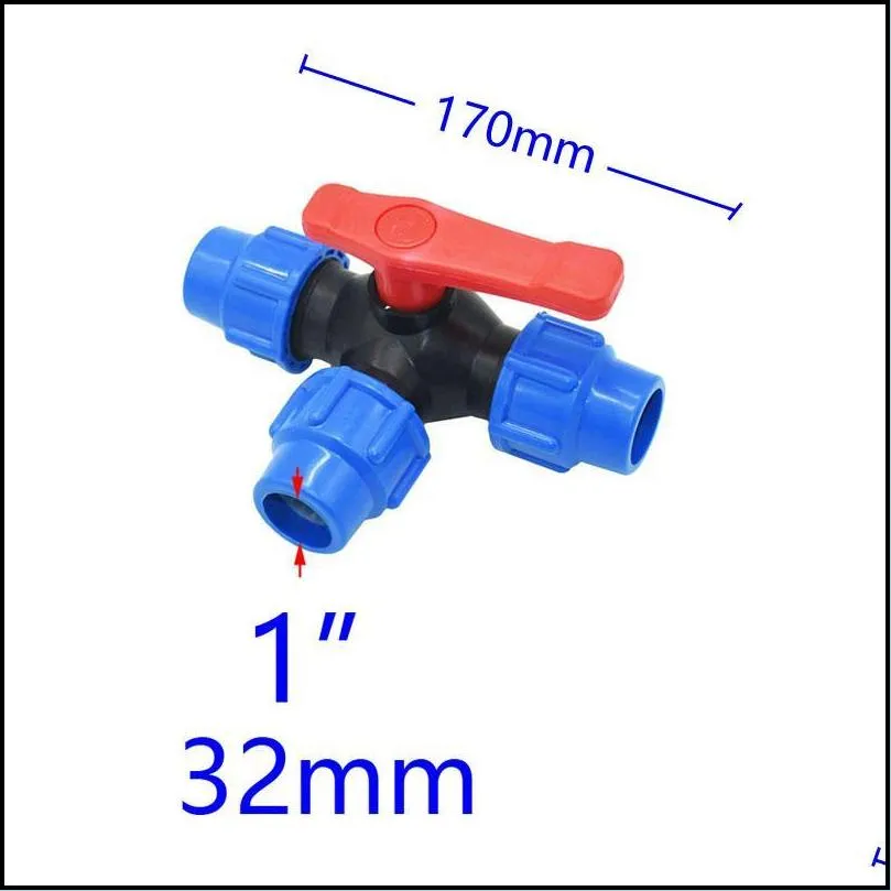 1/2 3/4 1 1 25 1 5 2 tee plastic ball valve water splitter ttype pe fast connection pipe quick union 20/25/32/40/50/63mm