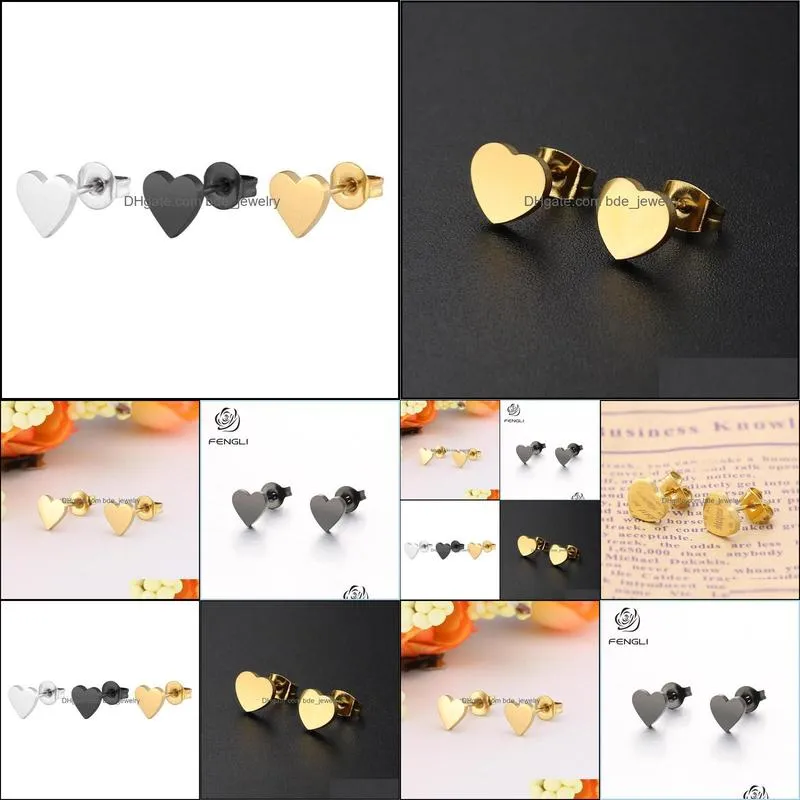 stud fengli lovely silver stainless steel heart earrings for women korean minimalist godl jewelry accessories