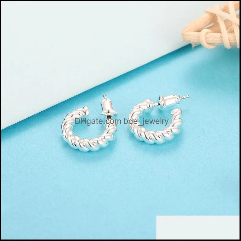 stud copper twisted rope earring round simplicity c shape hoop for women girl wedding fashion jewelry gift wholesale