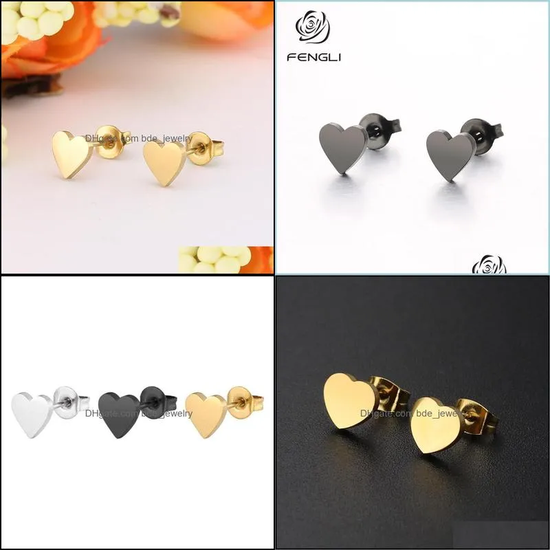 stud fengli lovely silver stainless steel heart earrings for women korean minimalist godl jewelry accessories