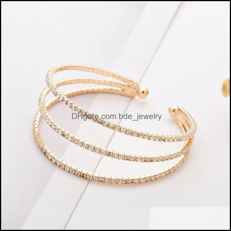 bangle fashion ladies gold plated silver bracelet crystal rhinestone elastic wristband wedding bridal gift jewelrybangle