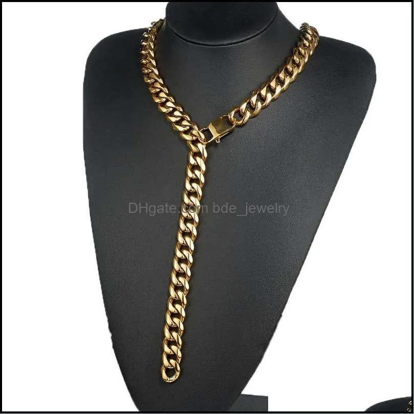 15mm wide hip hop mens 316l stainless steel gold tone curb cuban link chain necklace jewelry halloween gift 23 6 chains