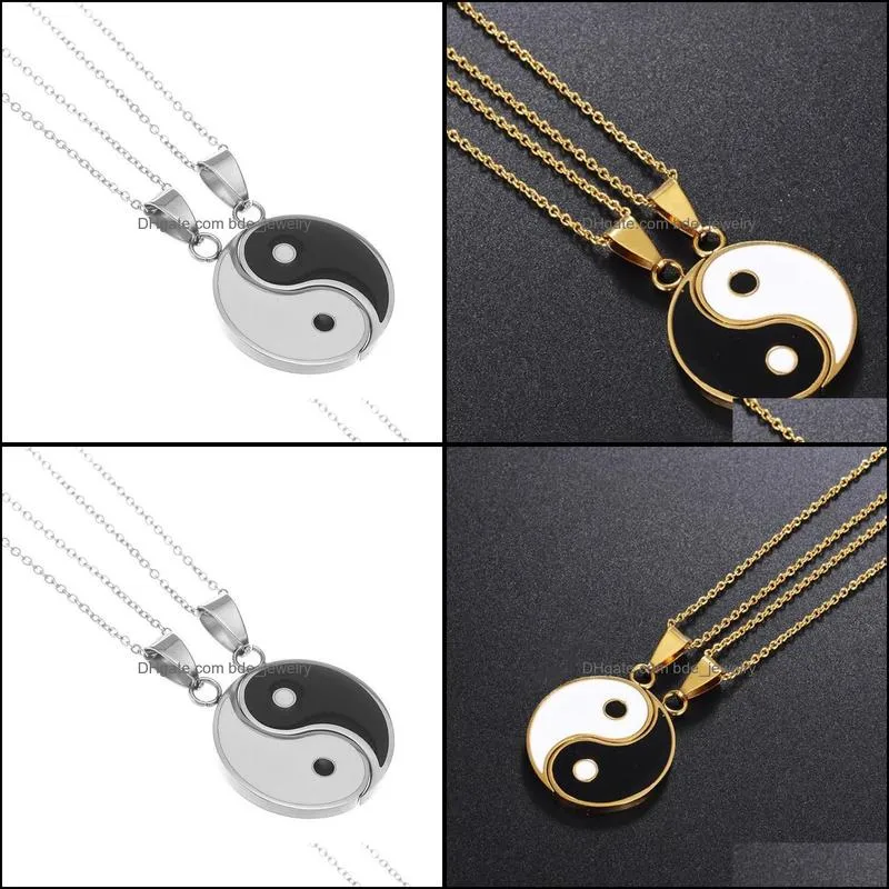 chains a girl 1 pair tai chi paired pendant couple necklaces for lovers friends yin yang long gold chain necklace