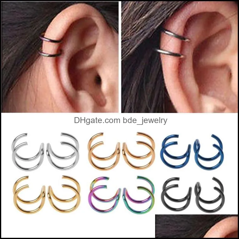 stud titanium 2 rings ear cuff clips on cartilage ring no piercing body jewelry