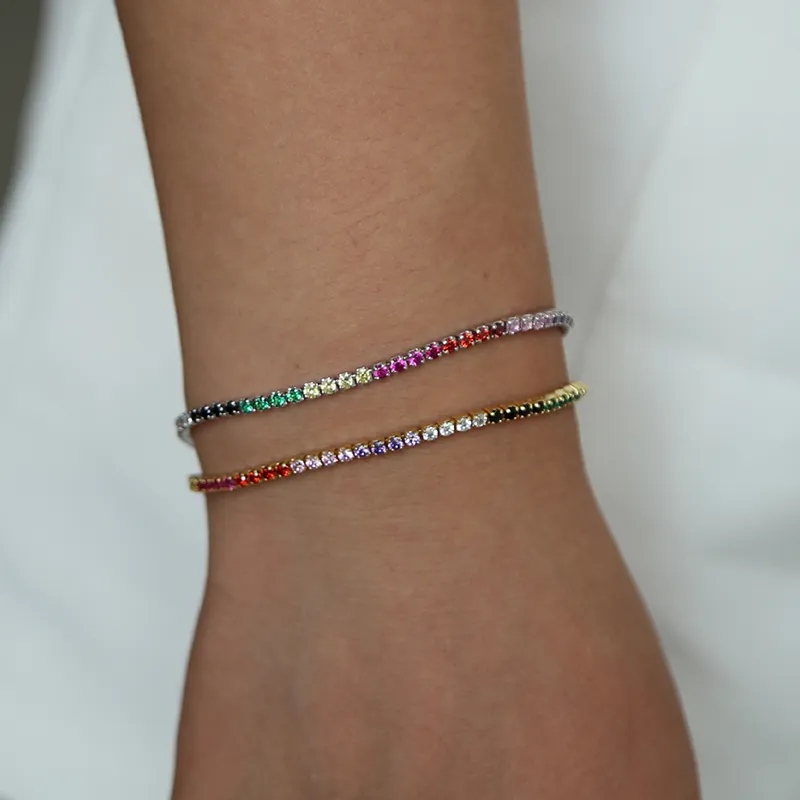 hot charm tennis cz zircon rainbow bracelet for women luxury multicolor crystal bracelet couple jewelry gifts 2021 bracelets
