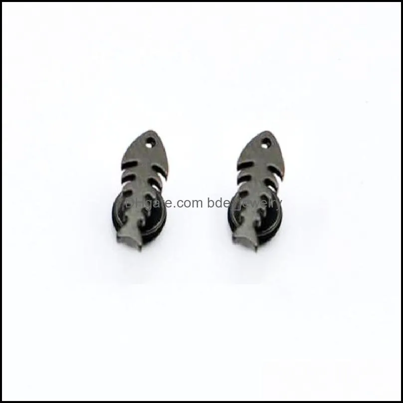 stud fish bone earring for men titanium stainless steel black hiphop emo korean unique jewelry