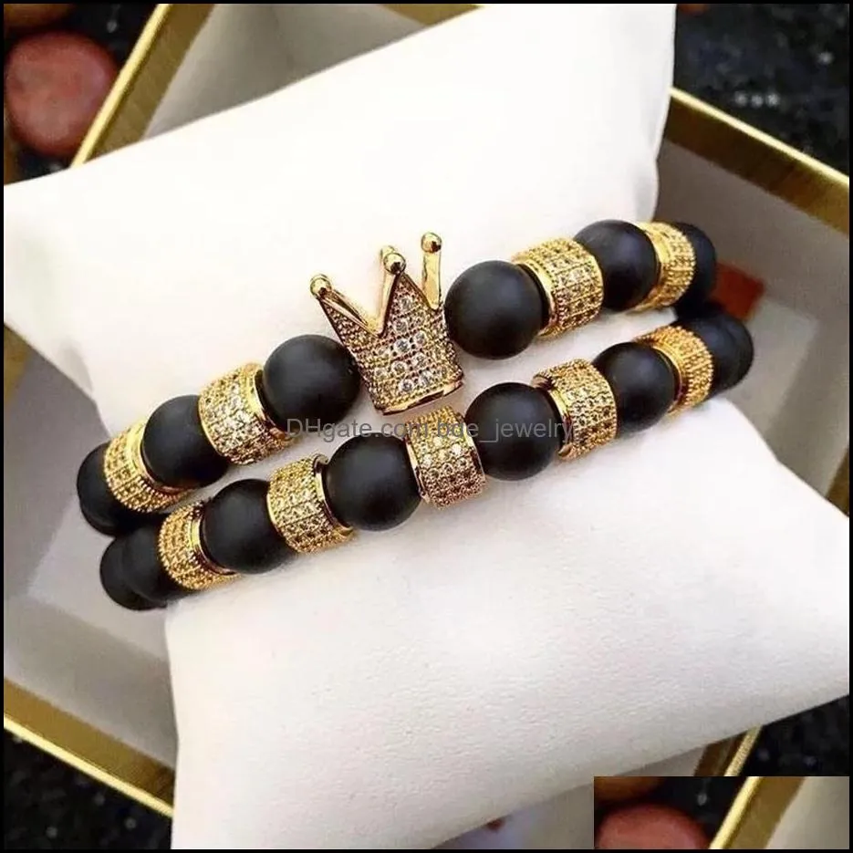 2pcs set crystal ball ethnic hollow rivet charm bracelets set for women men jewelry matte beaded bracelet accessories gift valent