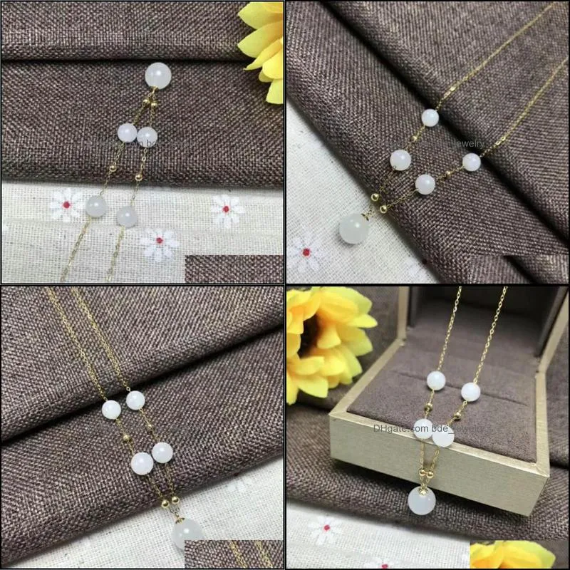fidelity natural 6mm white hetian jade pendants 18k yellow gold simple fashion fine jewelry for women party gemstone chains
