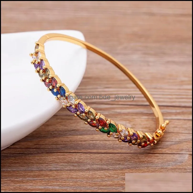 bangle arrival rainbow crystal bracelets cubic zirconia easy wear buckle design women bangles fashion accessories party giftbangle