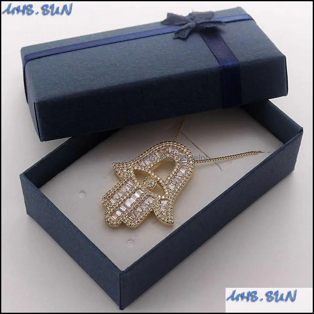 1pc women cubic zircon jewelry with evil eye of horus aaa hands pendant necklace chain choker for women men gift