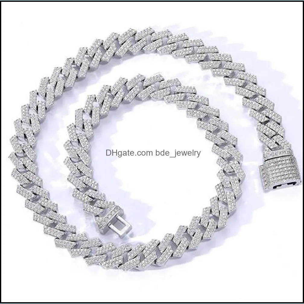 12mm iced cuban link prong chain necklace bracelet 14k white gold plated 2 row diamond cubic zirconia jewelry 16inch24inch268d
