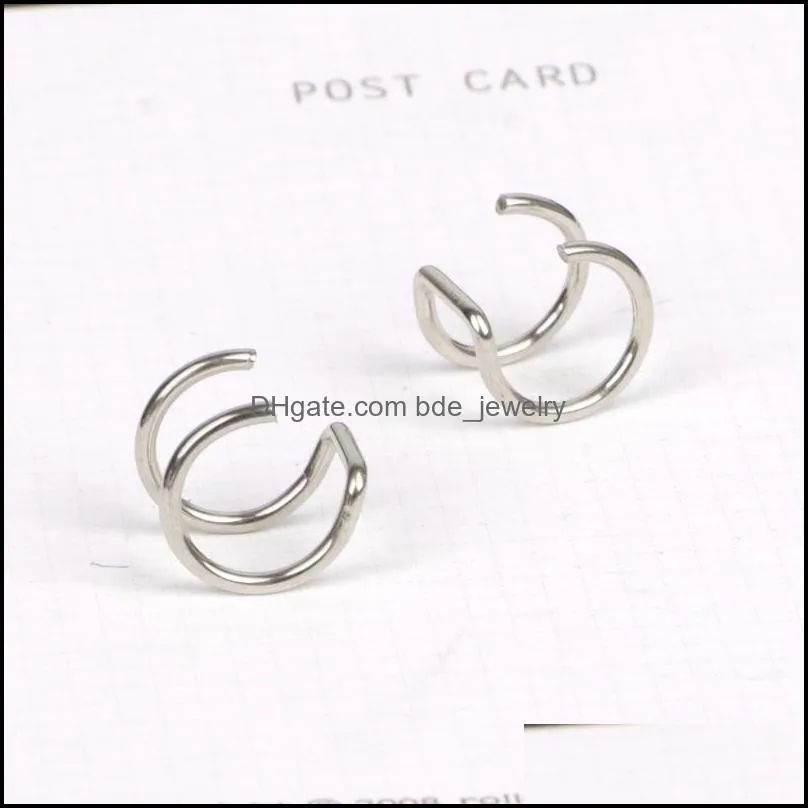 stud titanium 2 rings ear cuff clips on cartilage ring no piercing body jewelry